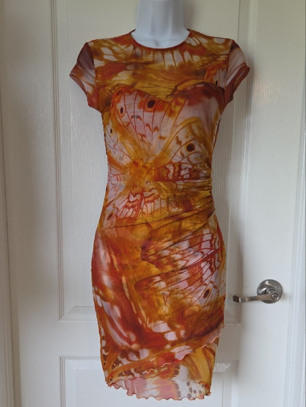 GUESS Eco Aida Orange Butterfly Bodycon Dress